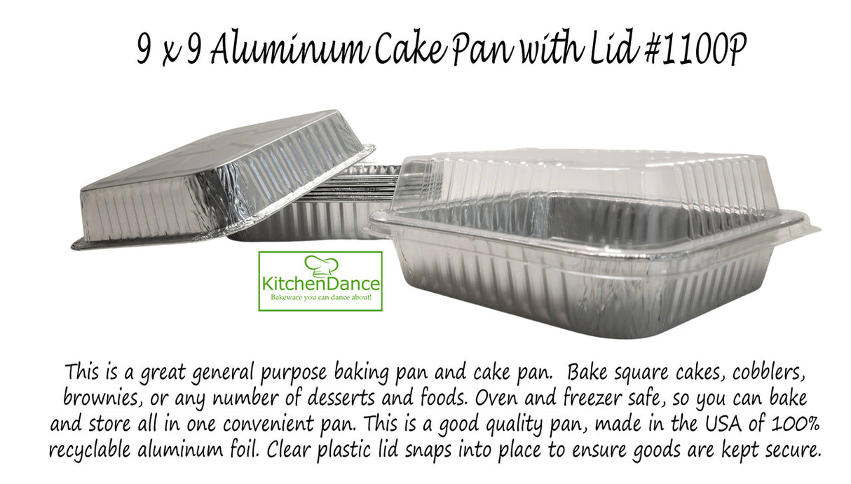 9" Square Foil Cake Pan with Plastic Dome Lid - Case of 500  #1100P