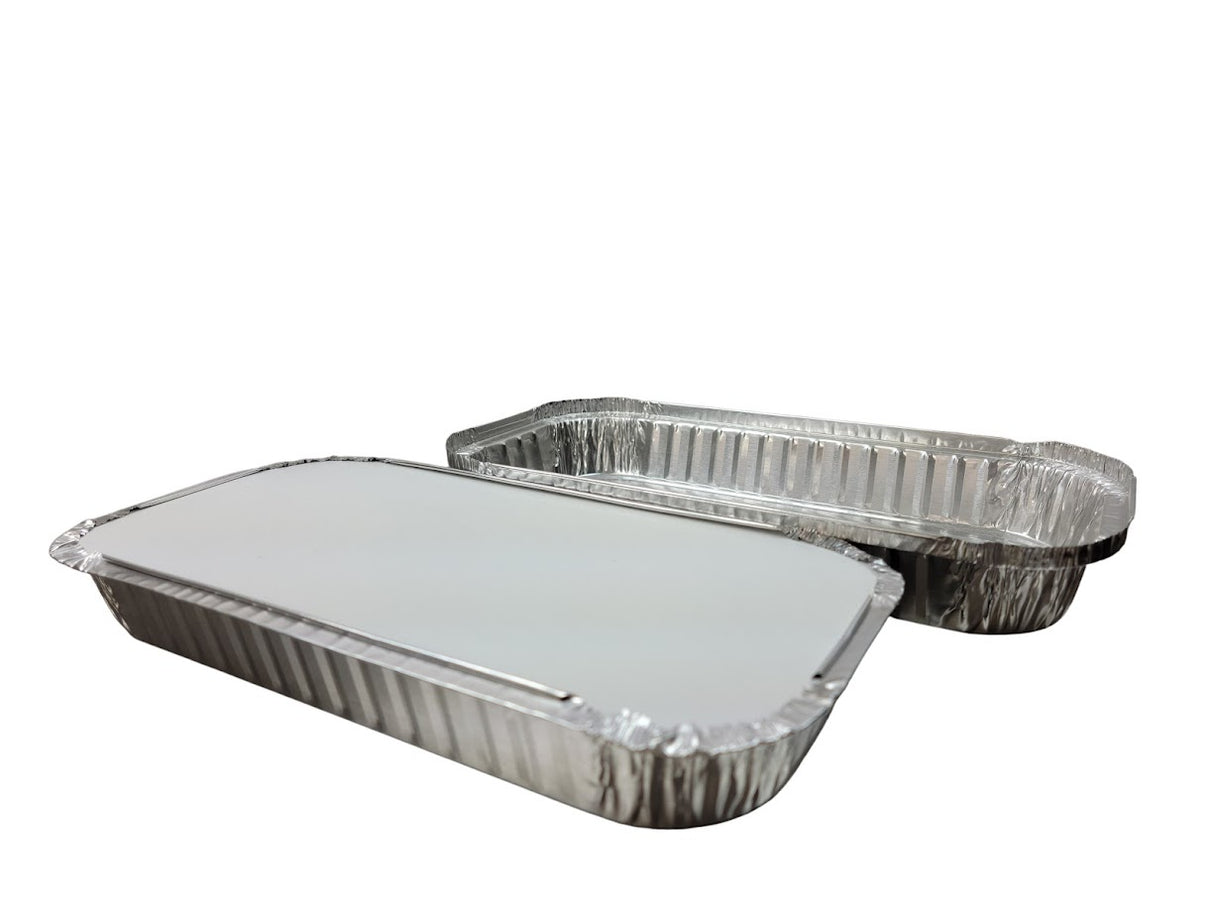 3 lb. Disposable Oblong Entrée Pan with Board Lid - Case of 500 - #110L