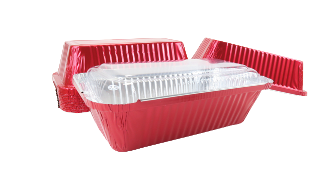 1½ lb. Closable Colored Foil Loaf Pan with Plastic Lid - Case of 1000 - #1650P