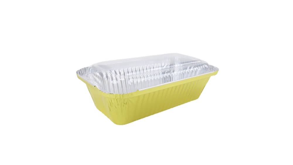 2 lb. Colored  Closable Foil Loaf Pan with Plastic Lid - Case of 1000- #1850P