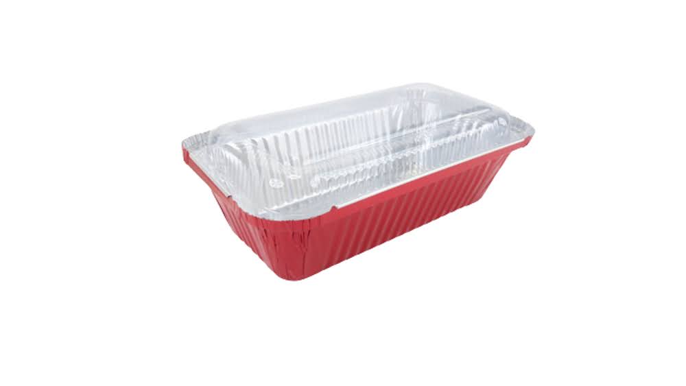 2 lb. Colored  Closable Foil Loaf Pan with Plastic Lid - Case of 1000- #1850P