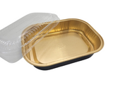 16 oz. Black and Gold Foil Entrée or Take Out Pan with Dome Lid - Case of 100 - 9220PT