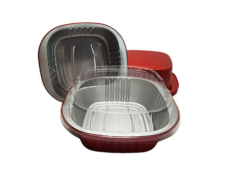 5" x 5" Heavy Aluminum Square Foil Pan with Lid Combo - Case of 500 - #A69P