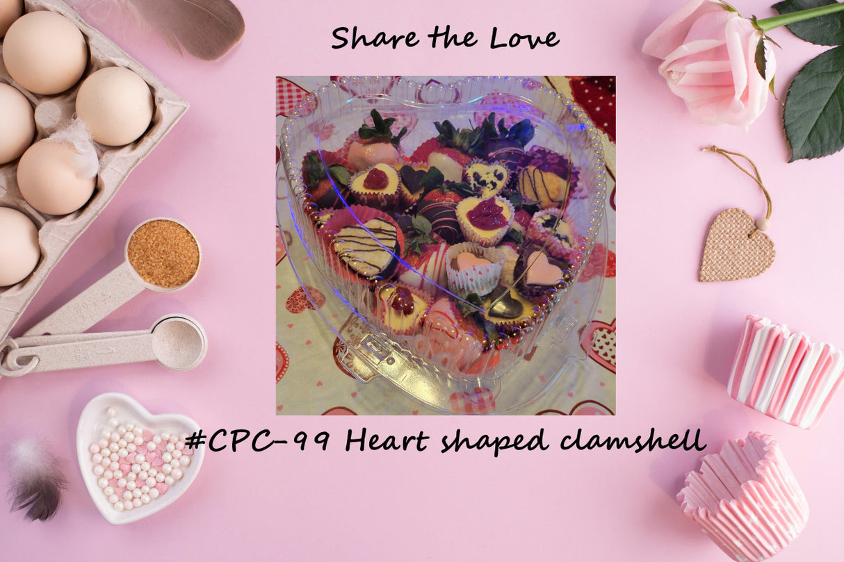 Heart Shaped Plastic Clamshell Container -  Case of 150 - #CPC99