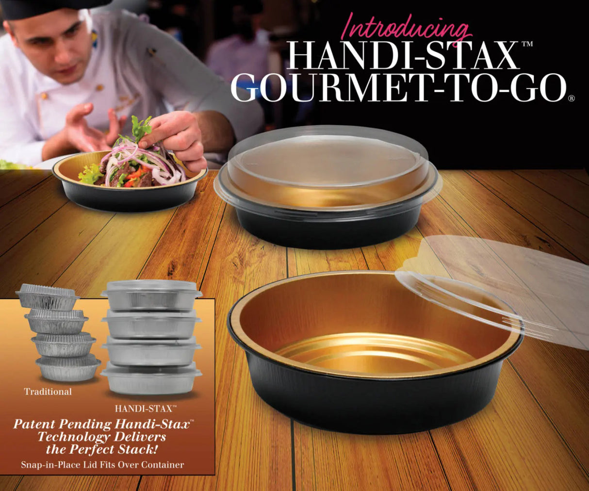 Handi-Stax 9" Round Gourmet To-Go Take Out Pans with Lids - Case of 50