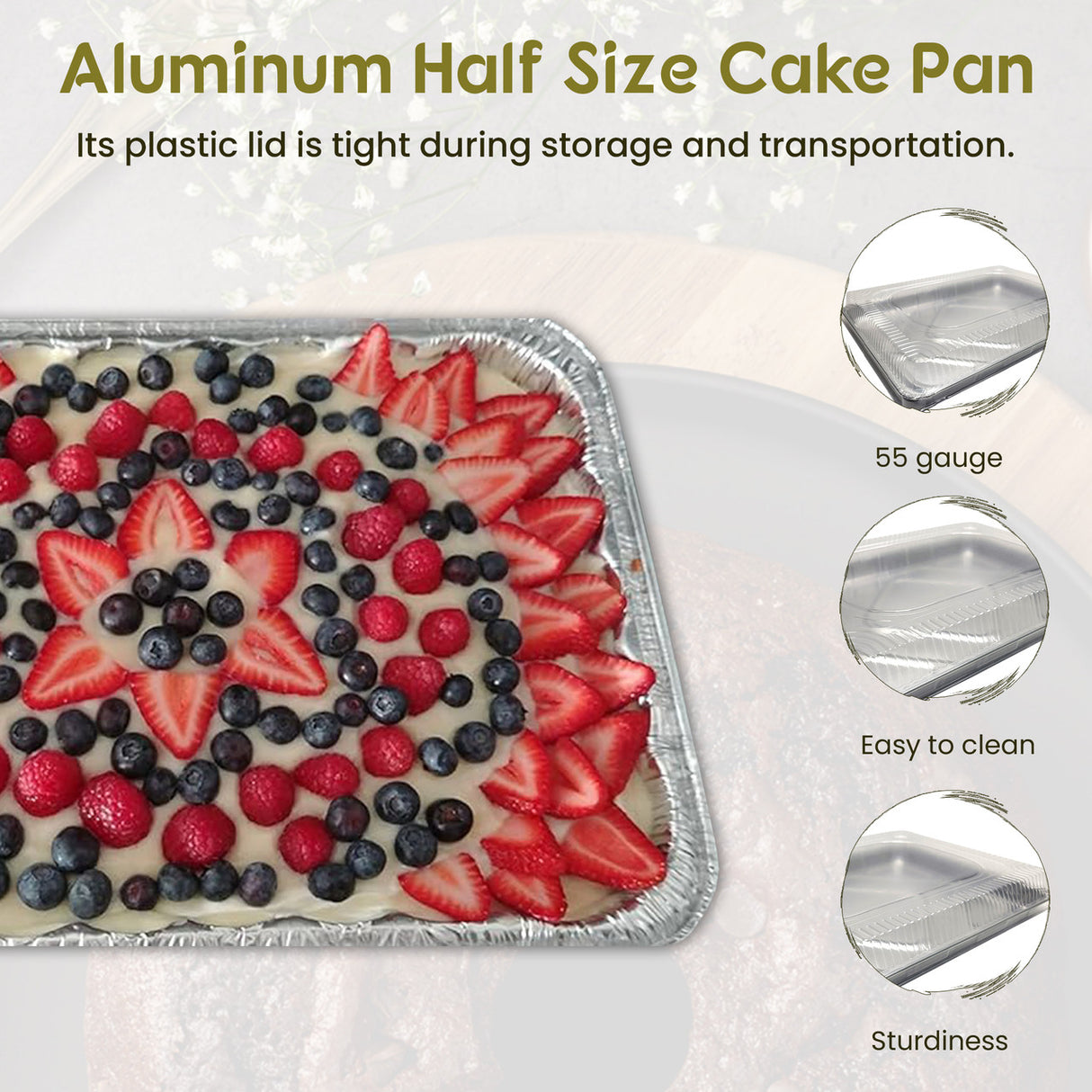 Disposable Aluminum Half Sheet Cake Pan with Plastic Lid  Case of 100 - #7300P