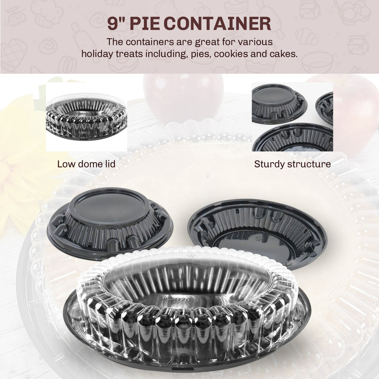 9" Pie Container with Low Dome Lid - Case of 160 - #WJ40